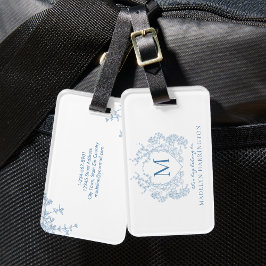 Etiqueta De Bagagem Monograma Clássico de Pó Azul
