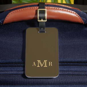 Etiqueta De Bagagem Monograma Clássico Personalizado Marrom