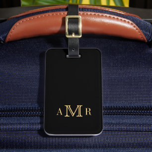 Etiqueta De Bagagem Monograma clássico personalizado preto