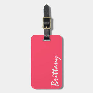 Etiqueta De Bagagem Monograma cor-de-rosa & branco coral brilhante na