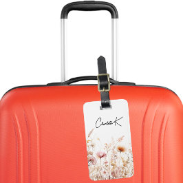 Etiqueta De Bagagem Monograma cor-de-rosa de flores silvestres