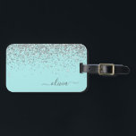 Etiqueta De Bagagem Monograma da Garota Azul-Teal Negra<br><div class="desc">Nome do Monograma e Travesseiro Inicial da Glitter Azul de Prata e Azul Aqua O travesseiro faz o doce e perfeito presente de 16 anos,  casamento,  chá de panela,  chá de fraldas ou festa de solteira para alguém que decorou seu quarto em estilo.</div>