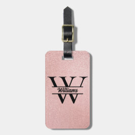 Etiqueta De Bagagem Monograma da rosa Dourada Glitter | Girly Modern S