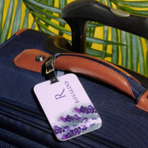 Etiqueta De Bagagem Monograma das Flores de Lavander de Roxo Elegante