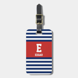 Etiqueta De Bagagem Monograma das tiras brancas Marinhos náuticas