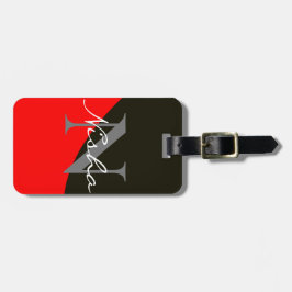 Etiqueta De Bagagem Monograma de Abstrato vermelho e preto