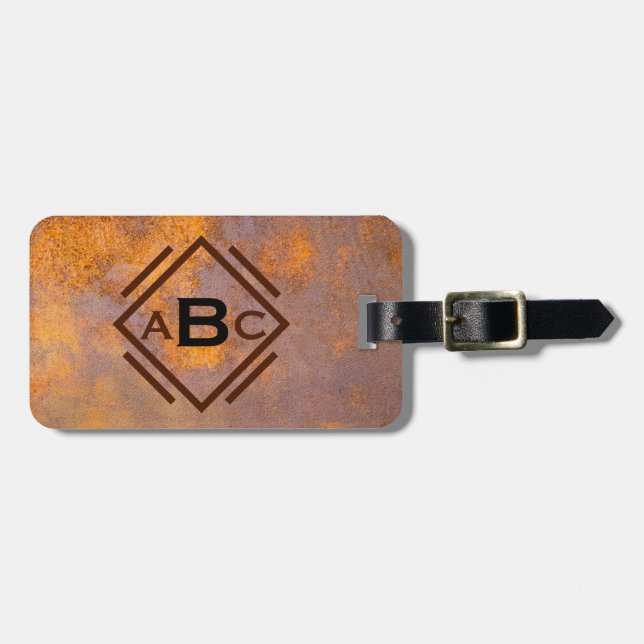 Etiqueta De Bagagem Monograma de Aço Rusty (Frente Horizontal)