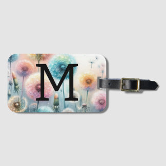Etiqueta De Bagagem Monograma de aquarela floral com dentes-de-leão ro