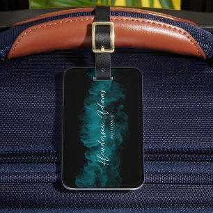 Etiqueta De Bagagem monograma de assinatura química azul luxuosa turva