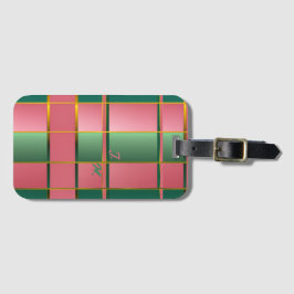 Etiqueta De Bagagem Monograma de Blocos de Cor Rosa e Verde Elegante