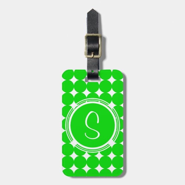Etiqueta De Bagagem Monograma de Bolinhas Verde (Frente Vertical)