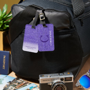 Etiqueta De Bagagem Monograma de Brilho Brilhante Puro Personalizado