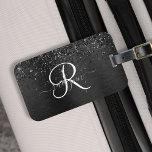 Etiqueta De Bagagem Monograma de brilho preto personalizado<br><div class="desc">Personalize facilmente esta moda design de etiqueta de bagagem elegante com brilho bonito preto e cintilante sobre um fundo metálico escovado preto.</div>