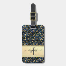 Monograma de Bronze Preto-Padrão-Leopardo Chic