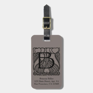 Etiqueta De Bagagem Monograma de Carta B Vitoriana Antiga, Flores