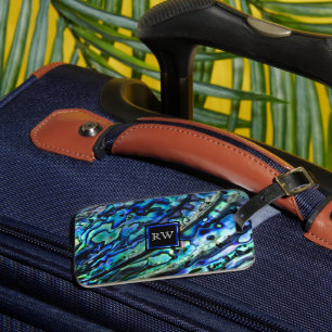 Etiqueta De Bagagem Monograma de Concha de Abalone Iridescente