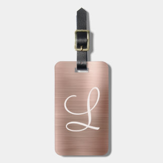 Etiqueta De Bagagem Monograma de cor rosa com metal Dourado escovado e