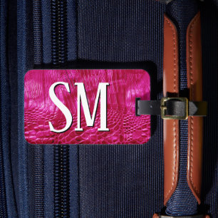 Etiqueta De Bagagem Monograma de Couro Sintético Rosa Quente