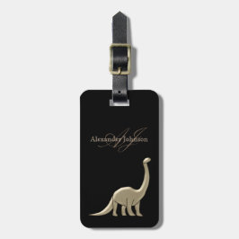 Etiqueta De Bagagem Monograma de Dinossauro Preto e Dourado Moderno e 
