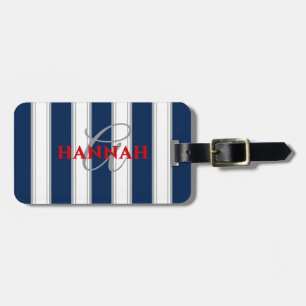 Etiqueta De Bagagem Monograma de distribuição de cabana em azul Marinh