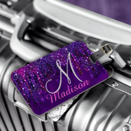 Etiqueta De Bagagem Monograma de Drives de Glitter de Unicórnio Cor-de