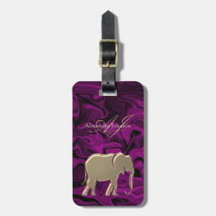 Etiqueta De Bagagem Monograma de Elefante em Ouro Roxo