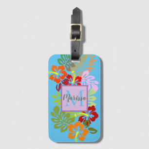 Etiqueta De Bagagem Monograma de Energia Tropical Flor 