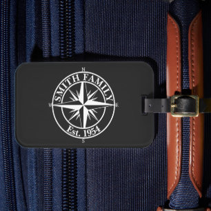 Etiqueta De Bagagem Monograma de estrela bússola emblema personalizáve