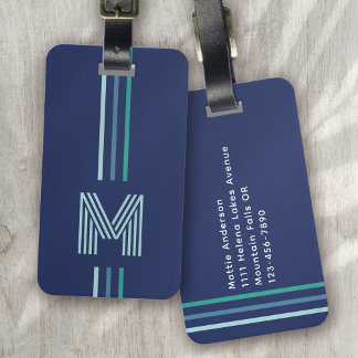 Etiqueta De Bagagem Monograma de faixa verde azul