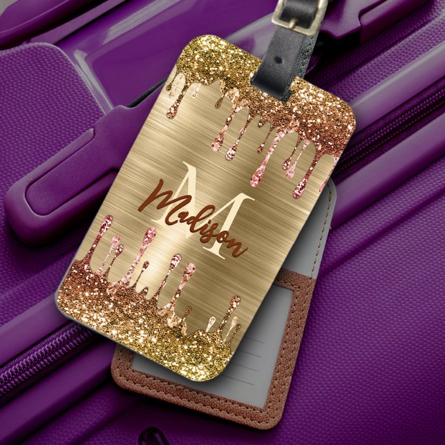 Etiqueta De Bagagem Monograma de flauta de ouro fino (Criador carregado)