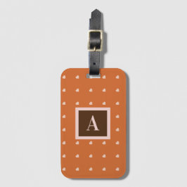 Etiqueta De Bagagem Monograma de fundo de mini corações laranja queima