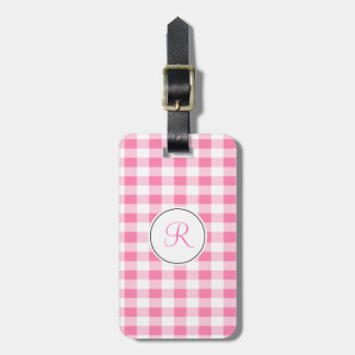 Etiqueta De Bagagem Monograma de Gingham Rosa