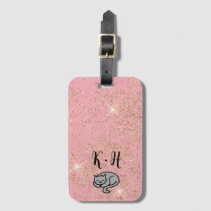 Etiqueta De Bagagem Monograma de Glitas Rosa-Gelado