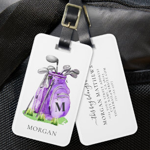 Etiqueta De Bagagem Monograma de Golfer Roxo
