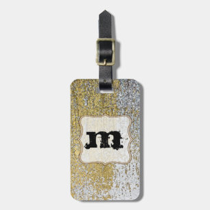 Etiqueta de Bagagem Monograma de Grunge Dourada e 