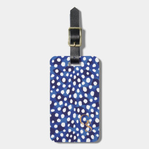 Etiqueta De Bagagem Monograma de impressão de chic blue e white cheeta
