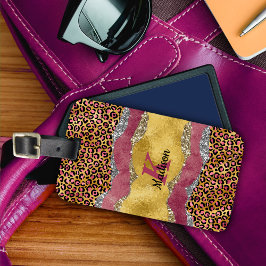 Etiqueta De Bagagem Monograma de impressão digital elegante de rosa co