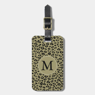 Etiqueta De Bagagem Monograma de Impressão do Leopardo Negro Dourado