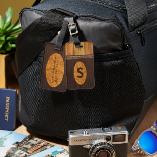 Etiqueta de Bagagem Monograma De Madeira Faux Boni