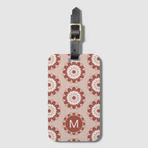 Etiqueta De Bagagem Monograma de Mandala Floral Rosa Borgonha Padrão