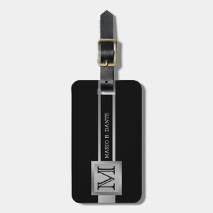 Etiqueta De Bagagem Monograma de metal preto e prateado executivo masc