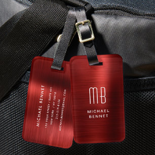 Etiqueta De Bagagem Monograma de metal vermelho escovado elegante
