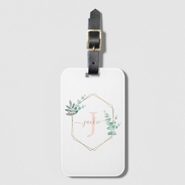 Etiqueta De Bagagem Monograma de Moldura Eucalyptus (Frente Vertical)