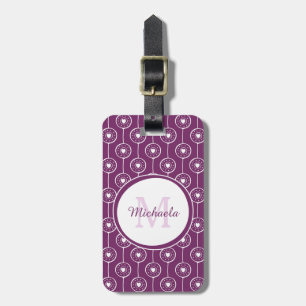 Etiqueta De Bagagem Monograma de na moda Purple e White Hearts com Nom