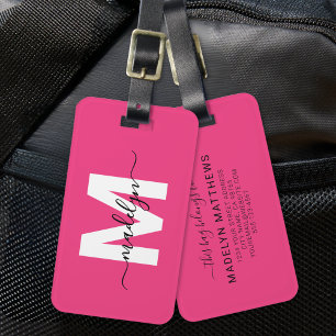 Etiqueta De Bagagem Monograma de Nome Inicial Rosa do Viajante Persona