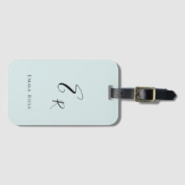 Etiqueta De Bagagem Monograma de Nome Minimalista Elegante Verde Menta