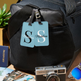 Etiqueta De Bagagem Monograma de Nome Personalizado em Azul Teal Paste