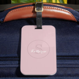 Etiqueta De Bagagem Monograma de Nome Personalizado Rosa Desbotado