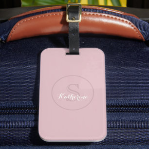 Etiqueta De Bagagem Monograma de Nome Personalizado Rosa Desbotado