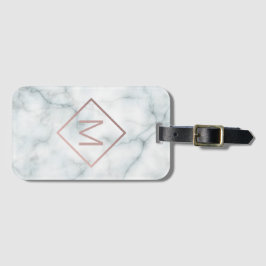 Etiqueta De Bagagem monograma de ouro rosa moderno em pedra branca